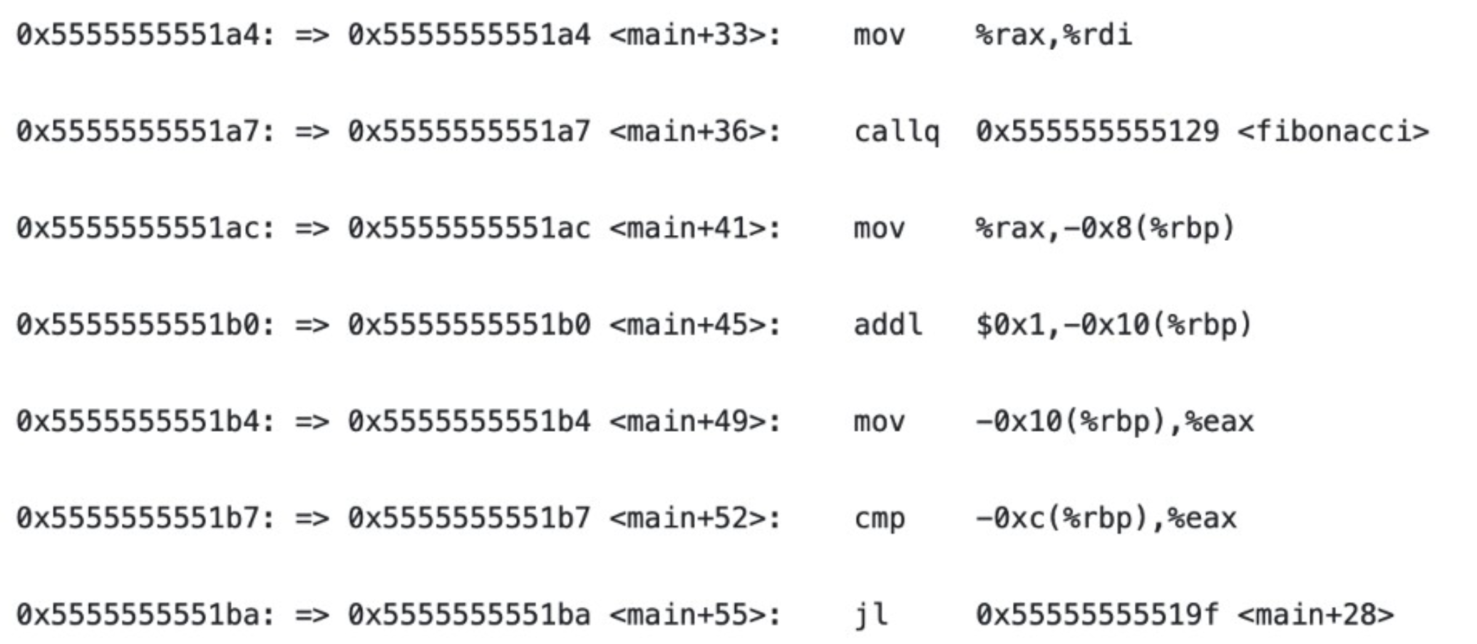 Snippet of a trace file